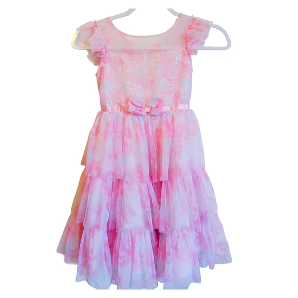 CLEARENCE SALE!!! Jona Michelle Pink 3 Tier Ruffle Dress - Picture 1 of 7